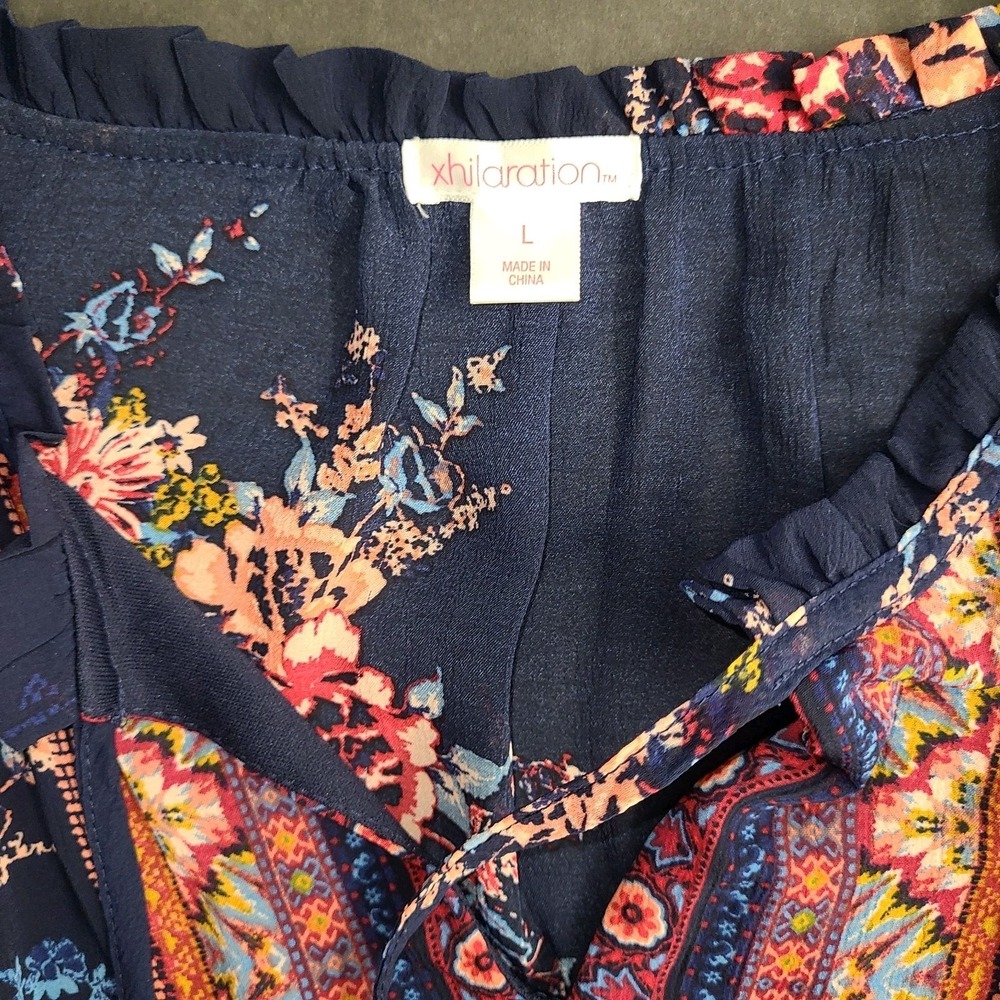 Xhilaration Floral Maxi Dress Womens L Blue Boho CottageCore Long Sleeves - Picture 5 of 6